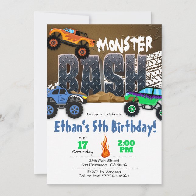 Monster Truck Birthday Invitation - Monster Bash (Front)