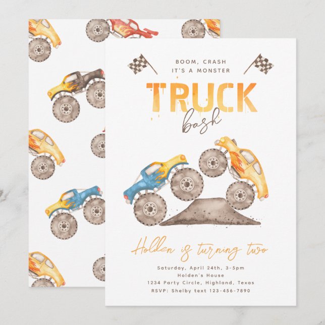 Monster Truck Birthday Invitation | Monster Truck (Front/Back)