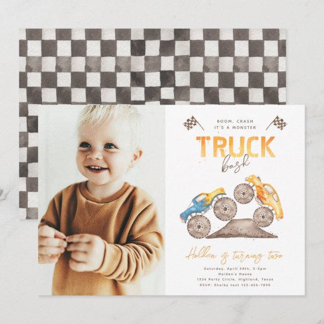 Monster Truck Birthday Invitation | Monster Truck (Front/Back)