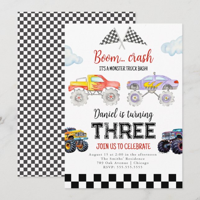 Monster Truck Birthday Invitation Monster Truck (Front/Back)