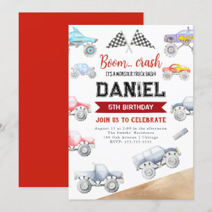 Monster Truck Birthday Invitation Trucks Any Age