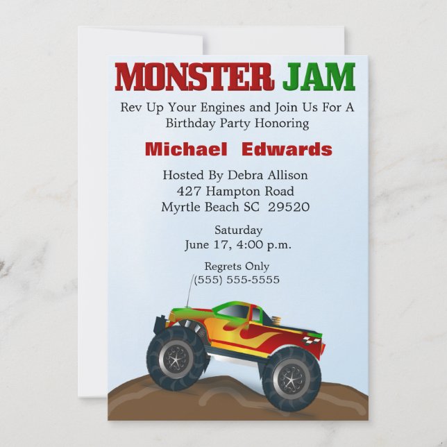 Monster Truck Birthday Invitations (Front)