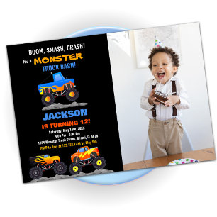 Monster Truck Birthday Invitations Black Photo