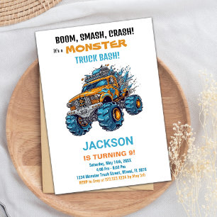 Monster Truck Birthday Invitations Blue
