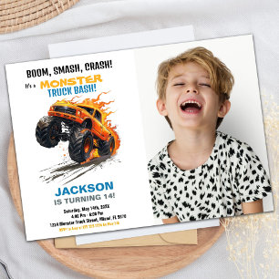 Monster Truck Birthday Invitations Blue Photo