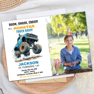 Monster Truck Birthday Invitations Blue Photo
