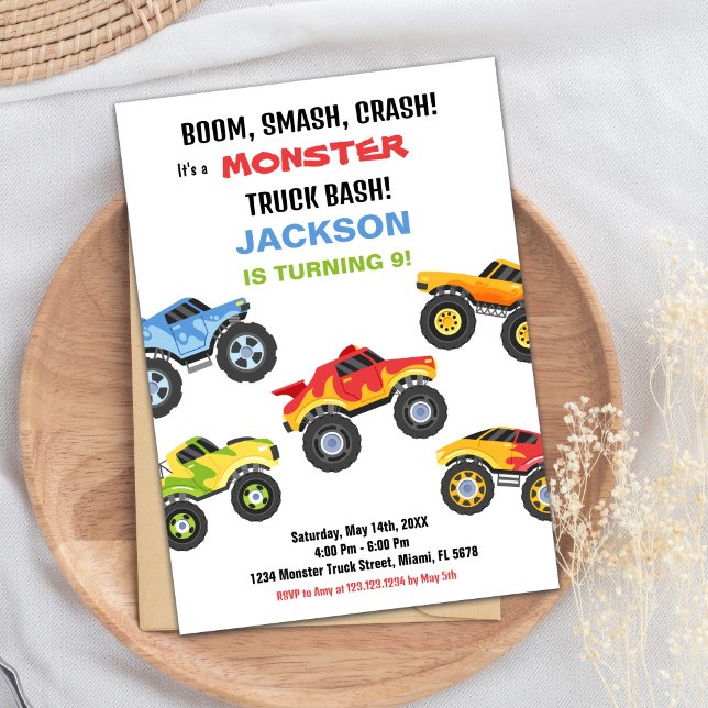 Monster Truck Birthday Invitations Colours (Monster Truck Birthday Invitations Colours)