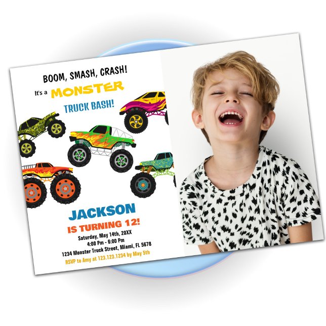 Monster Truck Birthday Invitations Colours w Photo (Monster Truck Birthday Invitations Colours w Photo)