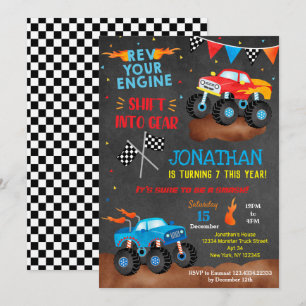 Monster Truck Birthday Invitations for boy
