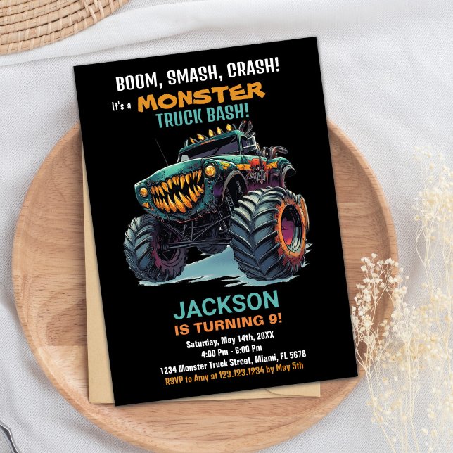 Monster Truck Birthday Invitations Green Black (Monster Truck Birthday Invitations Green Black)