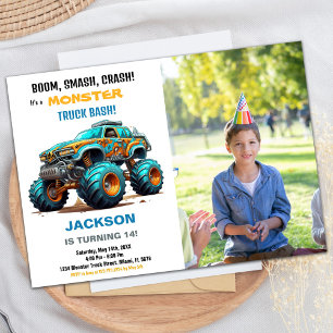 Monster Truck Birthday Invitations Green Photo