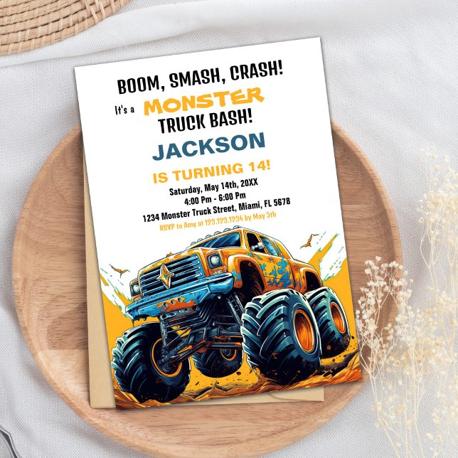 Monster Truck Birthday Invitations Orange (Monster Truck Birthday Invitations Orange)