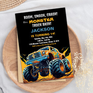 Monster Truck Birthday Invitations Orange BC