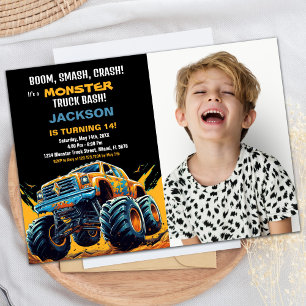 Monster Truck Birthday Invitations Photo Yellow
