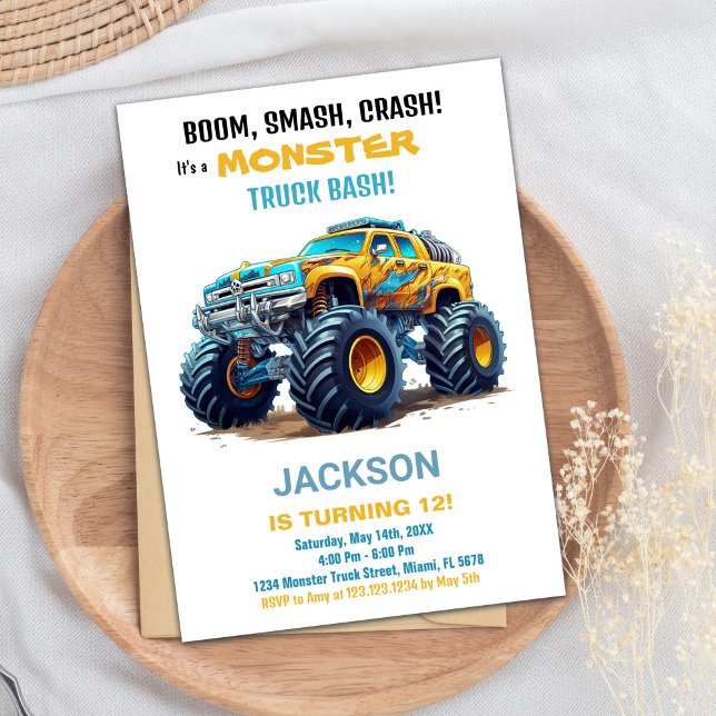 Monster Truck Birthday Invitations Yellow (Monster Truck Birthday Invitations Yellow)