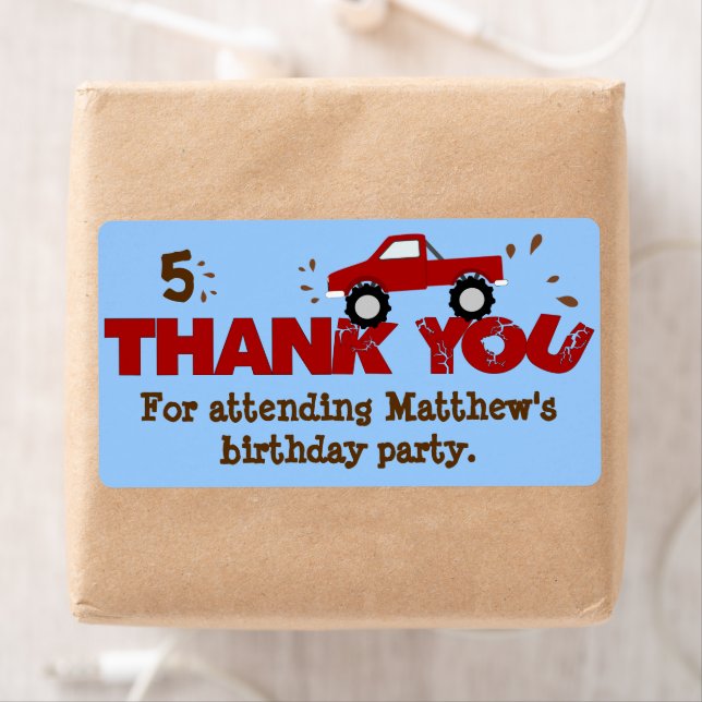 Monster Truck Birthday Party Favour Labels (Insitu)