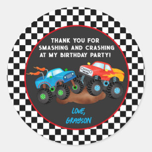 Monster Truck Birthday Party Favour Stickers Label
