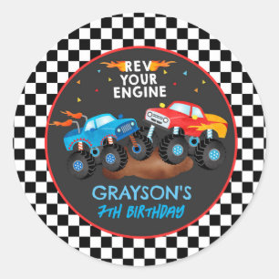 Monster Truck Birthday Party Favour Stickers Label