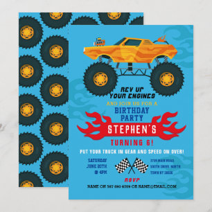 Monster Truck Birthday Party Flames Big Invite