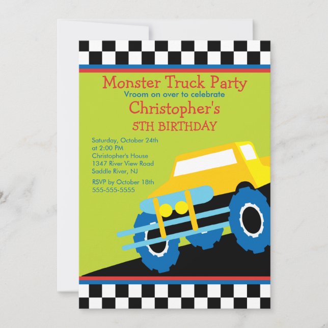 Monster truck Birthday Party for boys Invitation (Front)