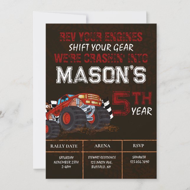 Monster Truck Birthday Party Invitation (Front)
