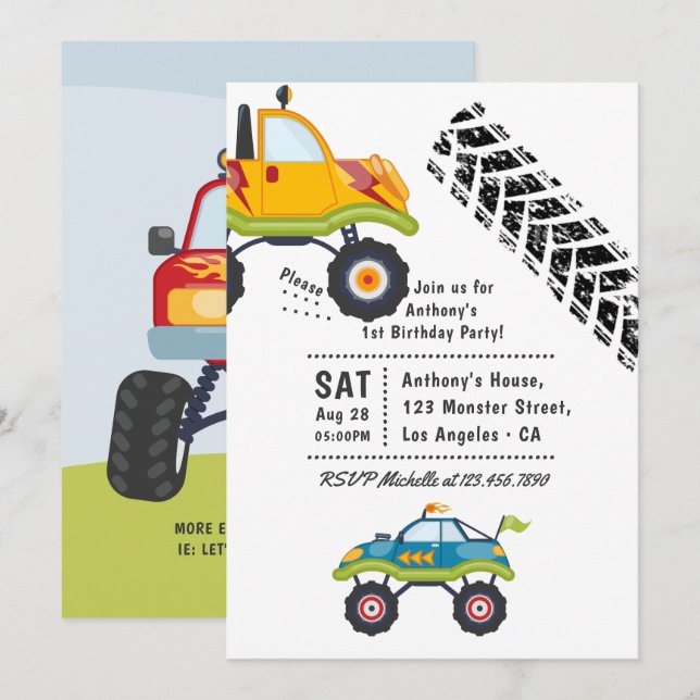 Monster Truck Birthday Party Invitation (Front/Back)