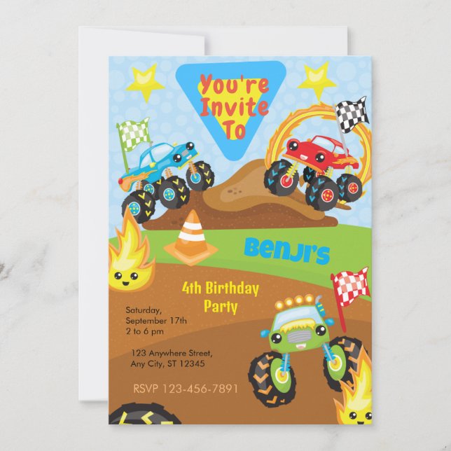 Monster Truck Birthday Party Invitation (Front)
