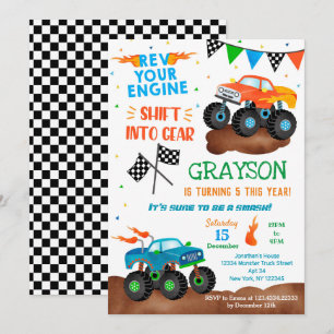 Monster Truck Birthday Party Invitations for boy 