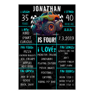 Monster Truck Birthday Party Milestone Sign