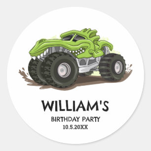 Monster Truck Birthday Party Minimal Boys Birthday Classic Round Sticker