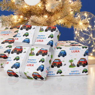 Monster Truck Birthday Party Name Kids Wrapping Paper