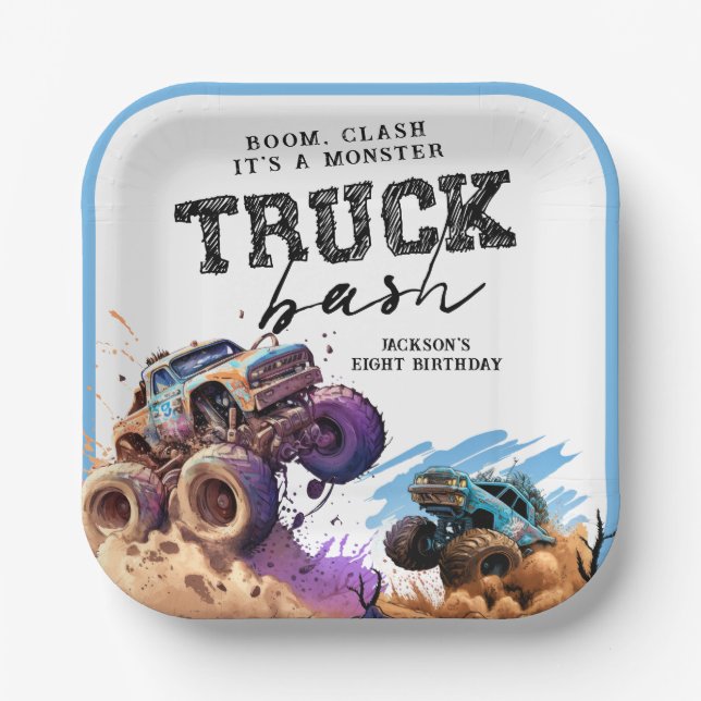 Monster Truck Birthday Party Paper Plate (Front)