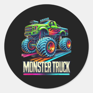 Monster Truck Birthday Party Retro Vintage Monster Classic Round Sticker