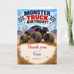 Monster Truck Birthday Party Thank You Card