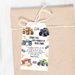 Monster Truck Birthday Party  Thank You Gift Tag<br><div class="desc">Attention all little party animals! Get ready to rev up the fun with our 'BOOM, CLASH ITS A MONSTER TRUCK BASH' Birthday Kids Monster Car Trucks thank you party label. Adorned with adorable and vibrant monster car trucks, a photo, this modern typography script thanking you for joining in on the...</div>