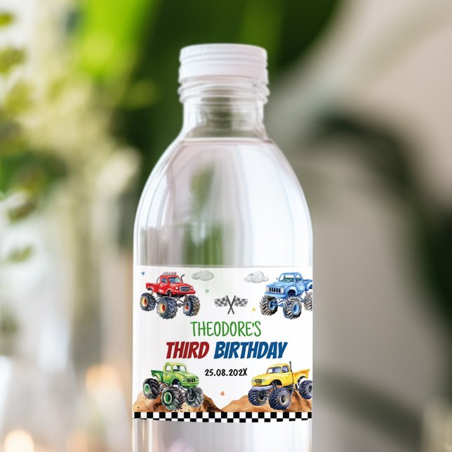 Monster Truck Birthday Party Water Bottle Label (Creator Uploaded)