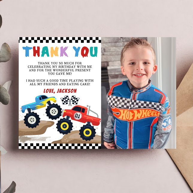 Monster Truck Birthday Photo Thank You Card (Creator Uploaded)