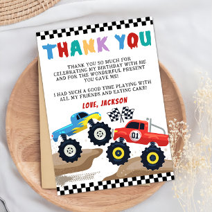 Monster Truck Birthday Thank You Card