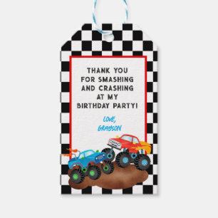Monster Truck Birthday Thank You Gift Favour Tags