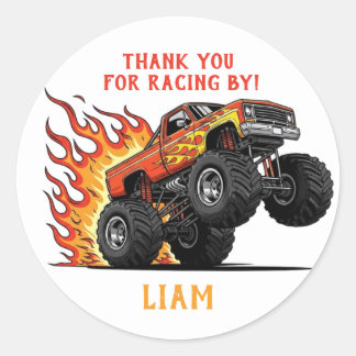 Monster Truck Birthday Thank You Sticker 
