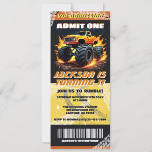 Monster Truck Birthday Ticket Invitations 