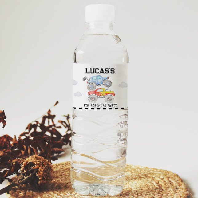 Monster Truck Birthday Water Bottle Label (Creator Uploaded)