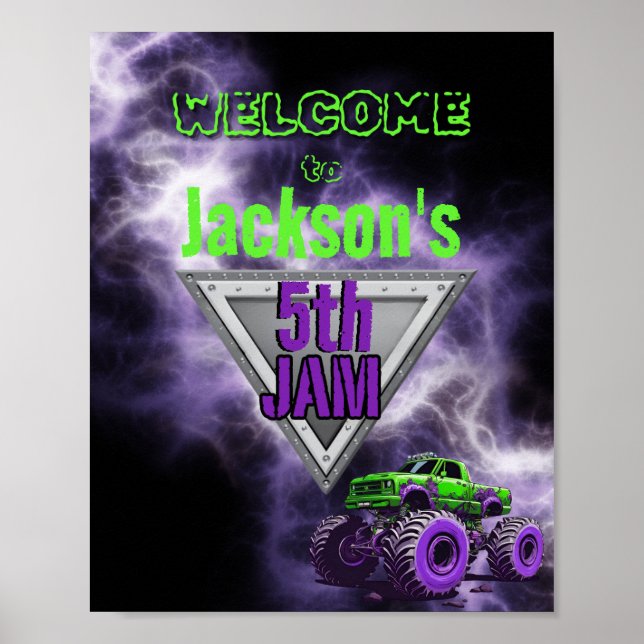 Monster Truck Birthday Welcome Sign Poster (Front)