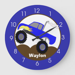Monster Truck Blue Boys Toddler Nursery Room  Large Clock