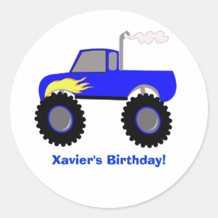 Monster Truck (Blue) Personalised Round Sticker
