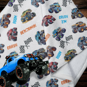 Monster Truck Boom Crunch Crash Crush Boy's Name Fleece Blanket