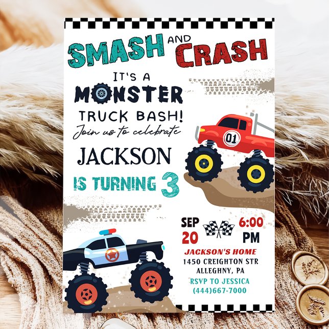Monster Truck Boy 3rd Birthday Party Invitation (Creator Uploaded)