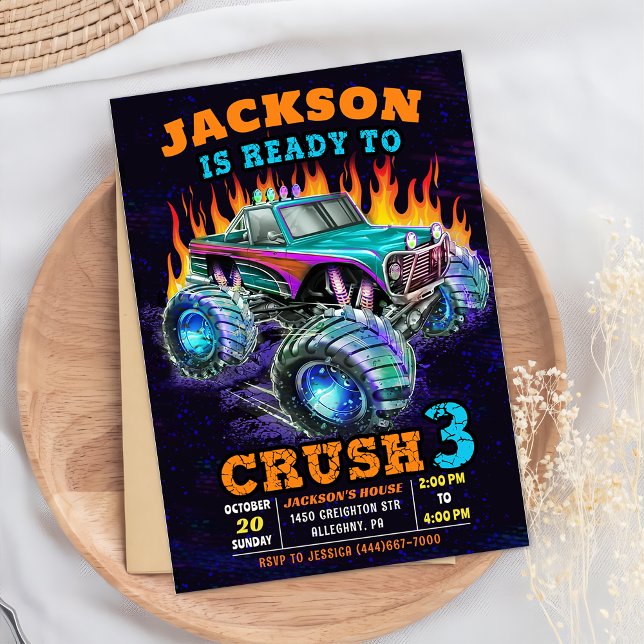 Monster Truck Boy 3th Birthday Party Invitation (Creator Uploaded)