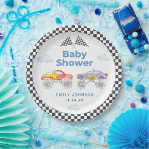 Monster Truck Boy Baby Shower Paper Plate