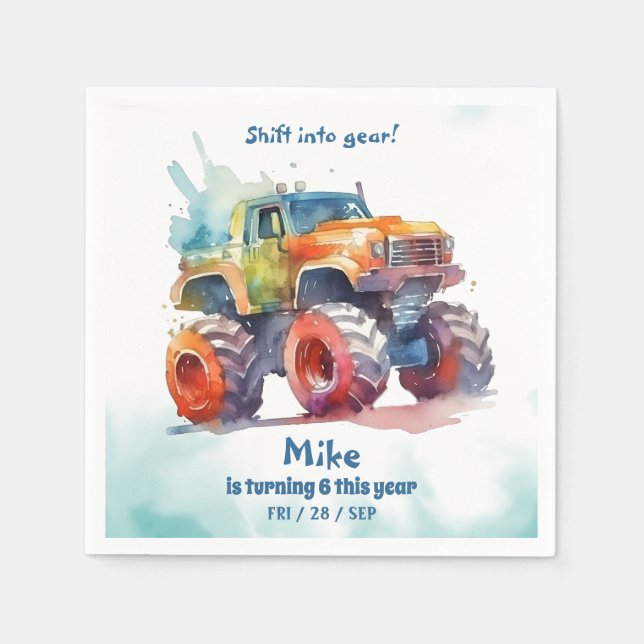 Monster Truck boy Birthday  Napkin (Front)